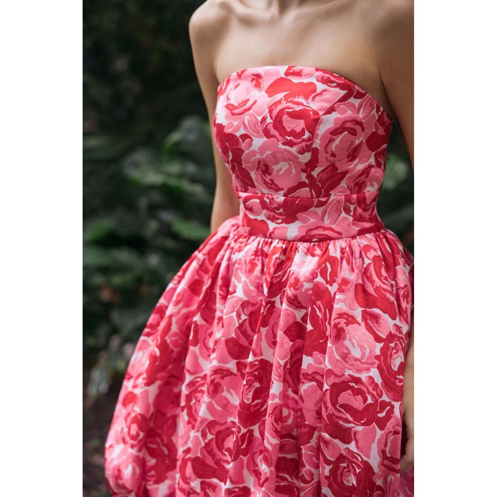 NEW Mac Duggal Pink Brocade Strapless Bubble Hem Ballgown $798 - Size 4 - Picture 4 of 13